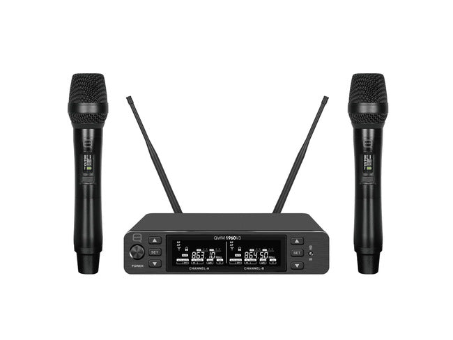 Q-AUDIO QWM1960 HH V3 UHF Dual Channel True Diversity Dual Handheld Wireless Mic System