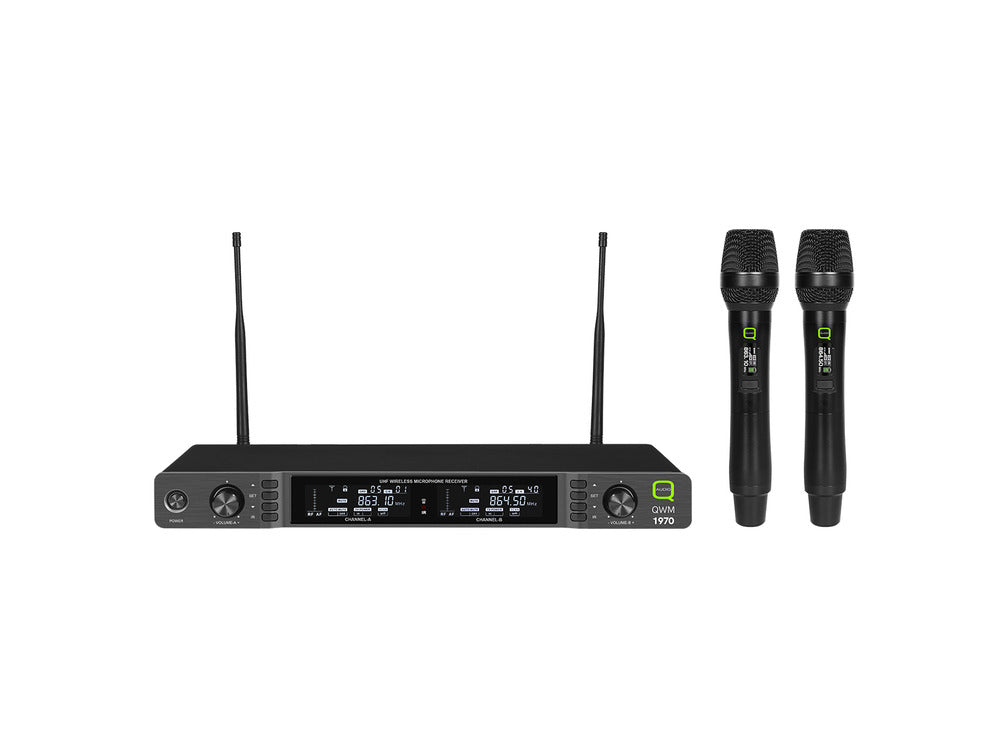 Q-AUDIO QWM1970 HH UHF Dual Channel Diversity Handheld Wireless System - 19" Rack Mountable